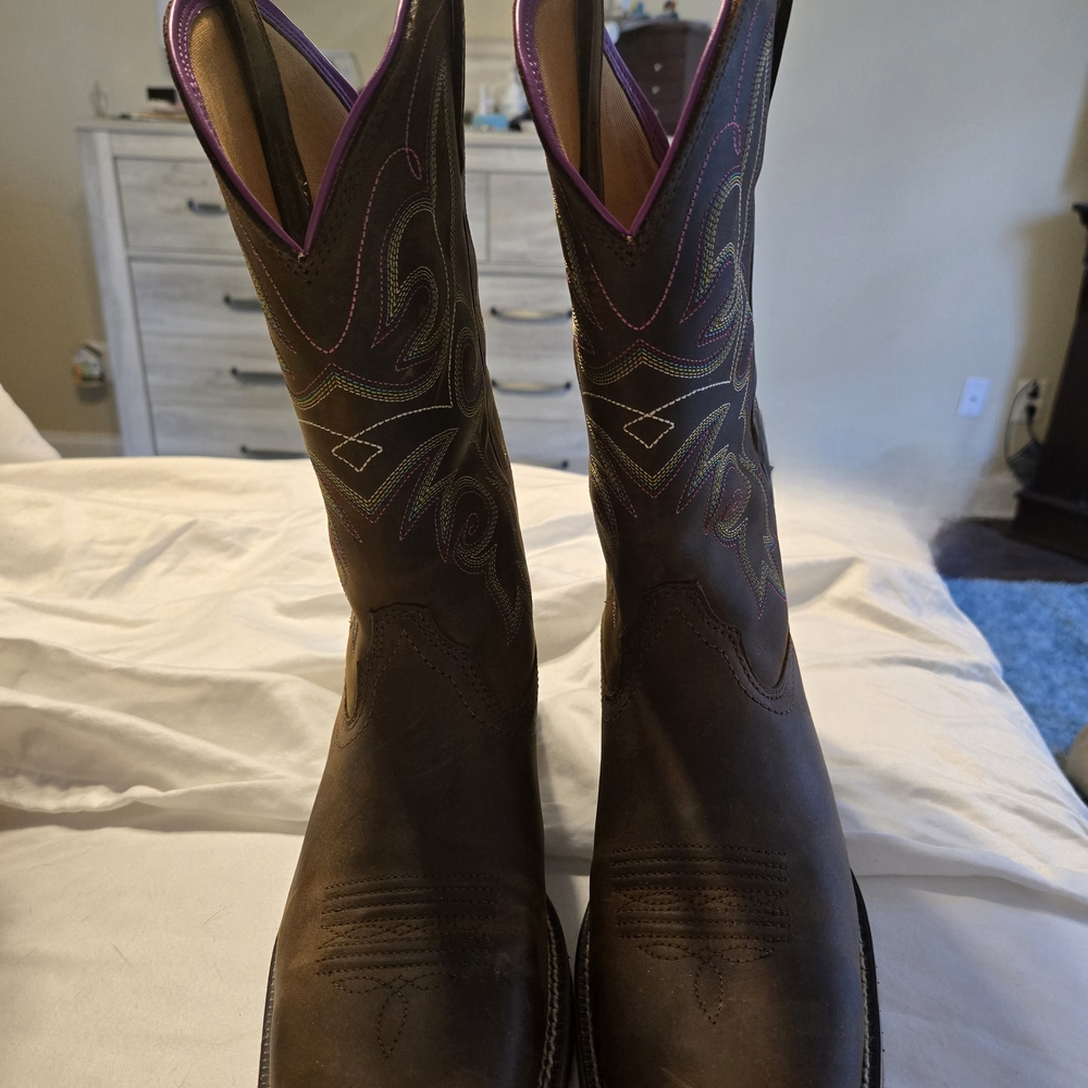 Ariat Heeled Boots in Brown and Purple with Elegant Design